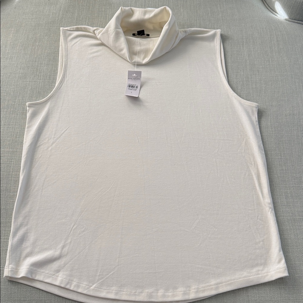 Ann Taylor Factory White Sleeveless Mock Neck Tank Top